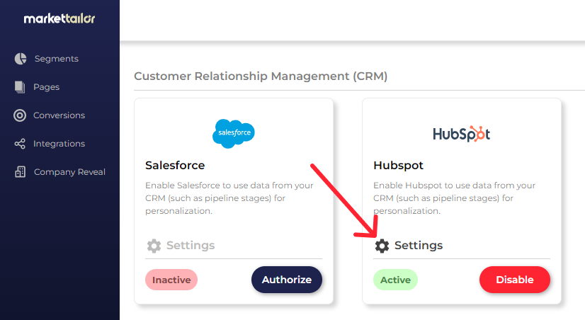 Change Hubspot integration settings