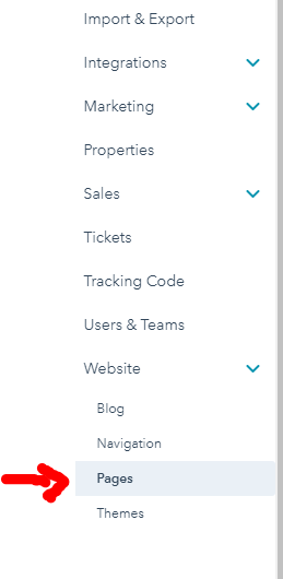 Website pages of Hubspot account