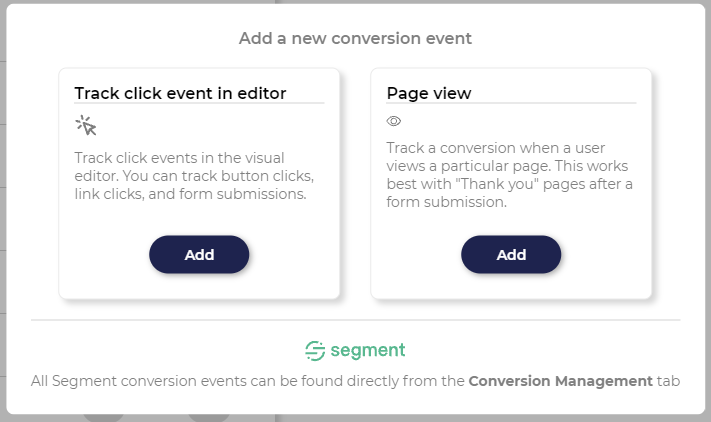 Conversion event popup
