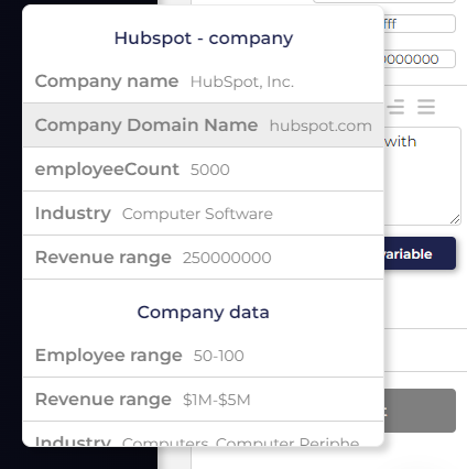 Company data personalization variables from CRM